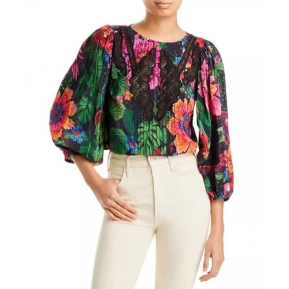 Farm Rio Blooming Garden Blouse Size Medium